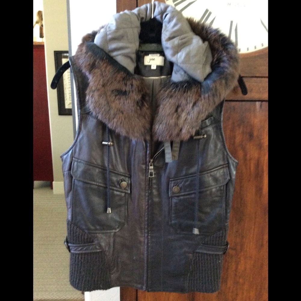 Nordstrom JUNE leather and real fur vest
